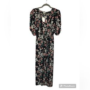 Est.1946 Women’s Dress Floral Ruched Sleeves Covered Buttons Attached Belt NWOT